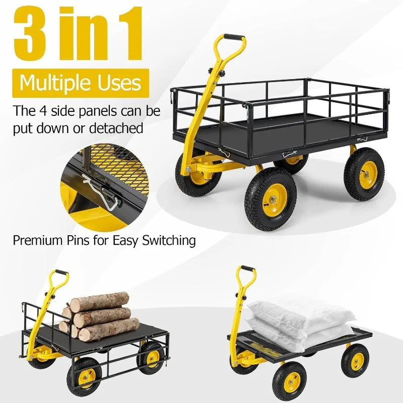 1200 lbs Capacity Heavy Duty Utility Cart with Rotating Handle, Removable Sides & 13" Wheels