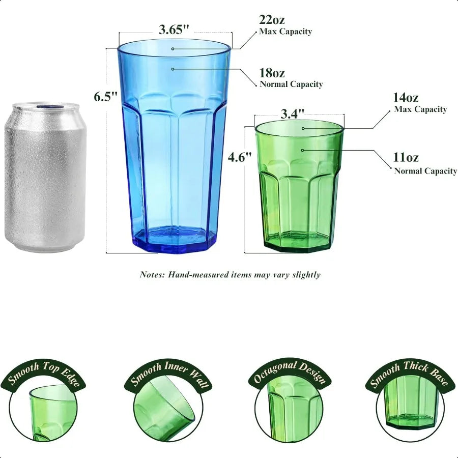 Set of 6 22oz Acrylic Shatterproof Glasses, Stackable, BPA Free, Dishwasher Safe