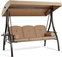 Load image into Gallery viewer, 3 Person Outdoor Swing with 1.5" Deep Cup Holder, Adjustable Canopy, Backrest Can be Laid Flat to Make a Bed
