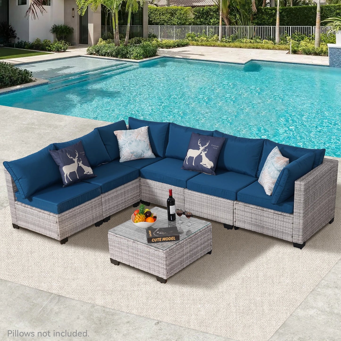 Outdoor Patio Furniture, 7 Piece Sectional Sofa, PE Rattan & Wicker with Thick Cushions