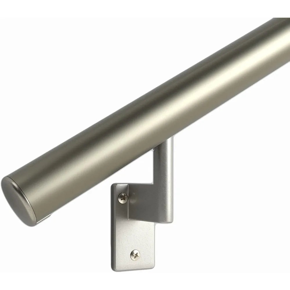 17 ft Flush ADA Compliant Handrail Kit - Complete Indoor/Outdoor Handrail for Stairs - 1.6" Round Anodized Aluminum Rail