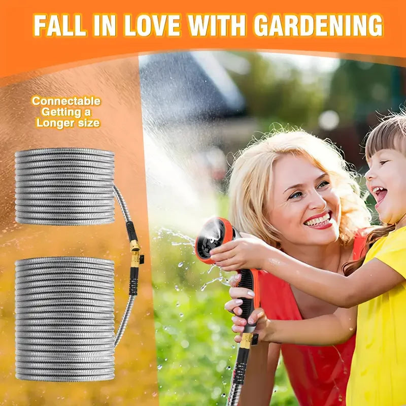 100 FT and 50 FT Stainless Steel Flexible Garden Hose, Kink-Free & No-Leak, with 10 Functions Adjustable Spray Nozzle