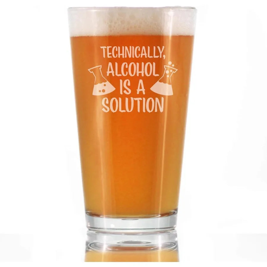 Alcohol is a Solution -16 oz Pint Glass, Ideal for Science Enthusiasts and Teachers, Funny Gift