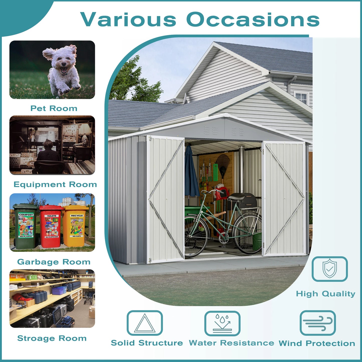 10 X 12 FT Large Metal Utility Shed with Floor Frame