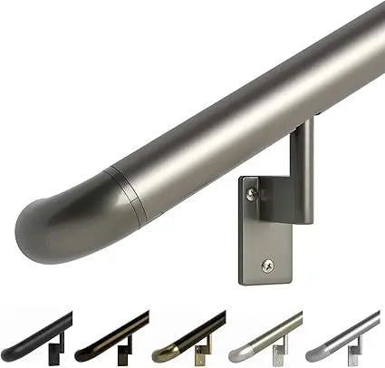 9ft ADA Handrail Kit - Complete Indoor/Outdoor Handrail for Stairs - 1.6" Round Anodized Aluminum Railing