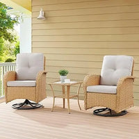 Load image into Gallery viewer, Set of 2  Patio Wicker Swivel Rockers with Rattan Side Table with Glass
