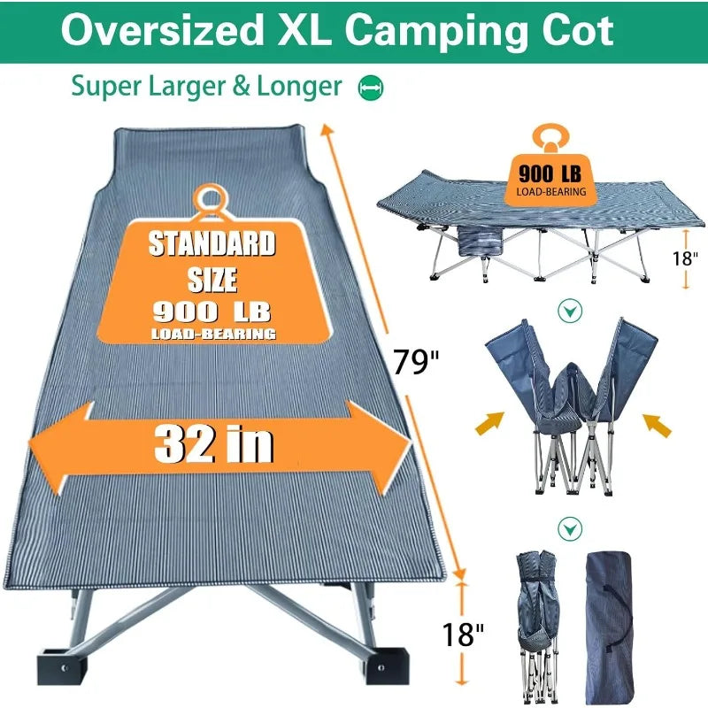 2 Pack XXL Cot 79" L x 32" W x 18" H Camping Cot with Comfortable Mattress, with Carry Bag