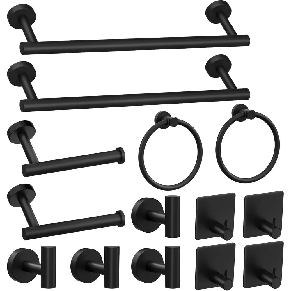14 Piece Stainless Steel Matte Black Bathroom Accessories
