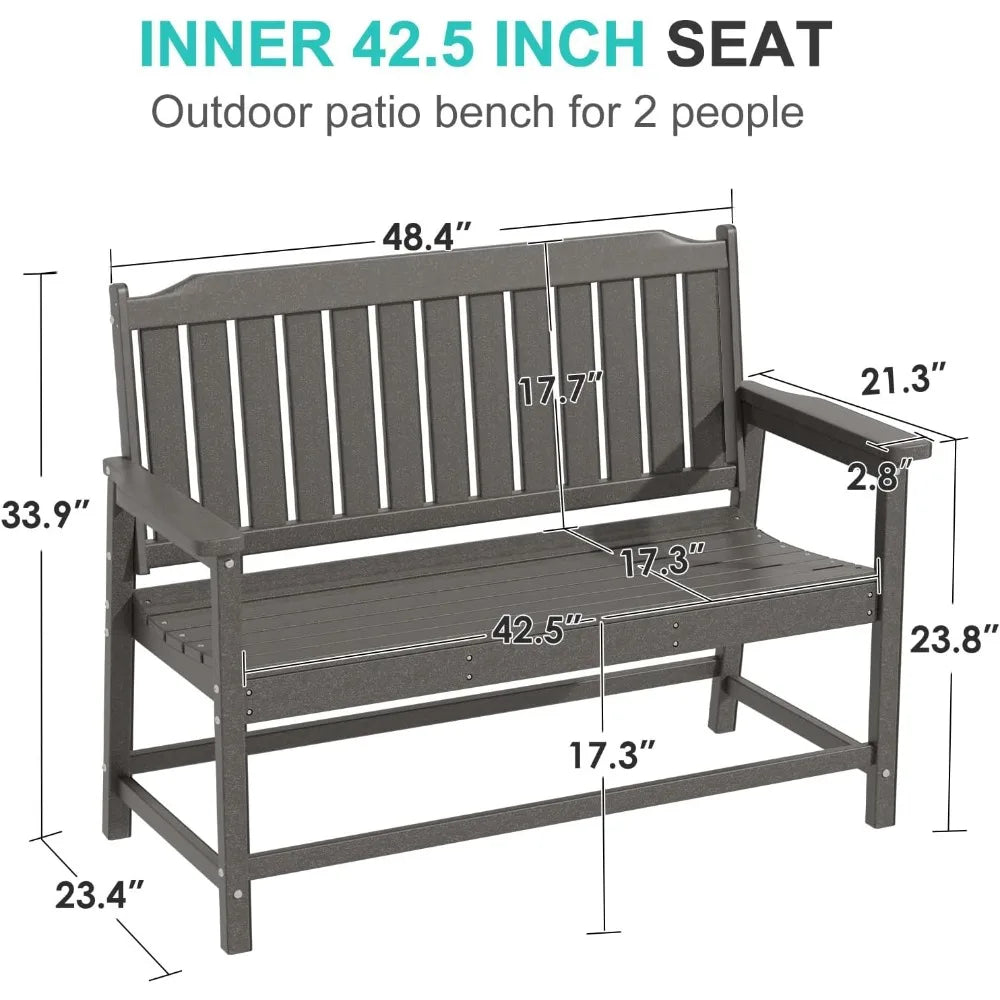 Popular Grey Outdoor Bench, All-Weather HDPE, Fade Resistant, 800 lbs Bearing