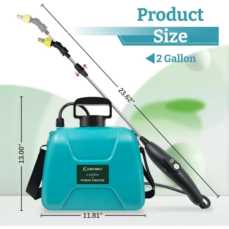 2 Gallon Electric Garden Sprayer, Battery Powered Sprayer with 3 Mist Nozzles and Retractable Wand, USB rechargeable handle