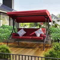 Load image into Gallery viewer, 3-Seat Outdoor Patio Porch Swing with Adjustable and Removable Canopy, Waterproof Fabric, Cushion Pillow And Foldable Side Tray