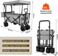 Load image into Gallery viewer, Collapsible Garden Cart Wagon with Removable Canopy, 115 kg Capacity, Push &amp; Pull Utility Cart