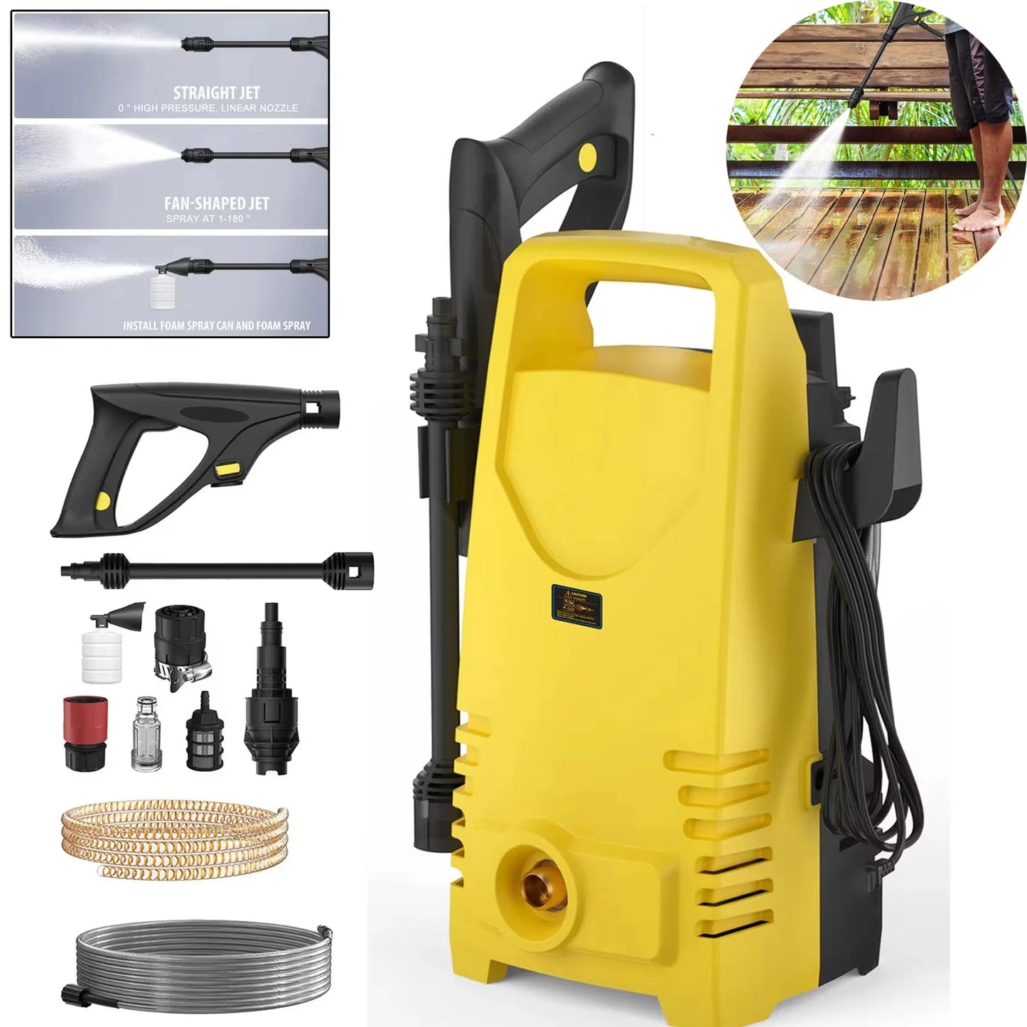 1800W 1.6GPM Electric High Pressure Washer with 3-in-1 Nozzle, Adjustable Spray Gun for Garden/Driveway/Deck Cleaning and More