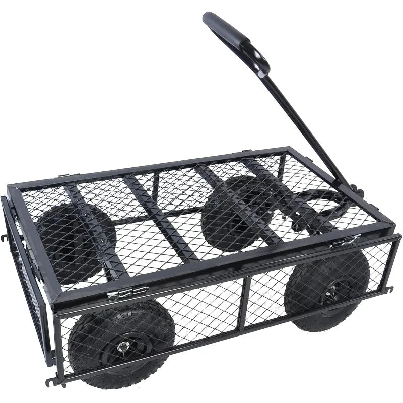 Steel Utility Cart with Detachable mesh Side Plates on All Sides, Suitable for Garden Farm Warehouse, etc.