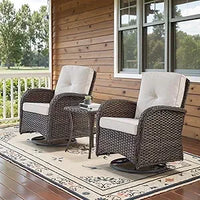 Load image into Gallery viewer, Set of 2  Patio Wicker Swivel Rockers with Rattan Side Table with Glass
