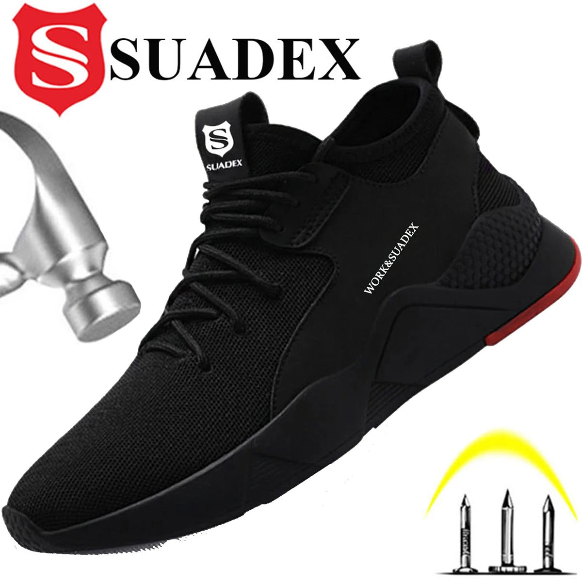 Men's Safety Shoes, Steel Toe Cap, Anti-Smashing, Puncture Proof Construction, Non-Slip, Breathable