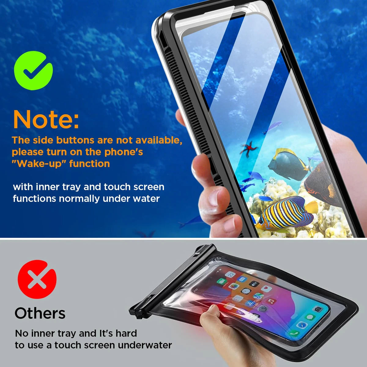 IP68 Waterproof Phone Case For iPhone 16 15 14 13 12 11 Pro Max Samsung S25 S24 Universal Self-Check Underwater Diving Airbag