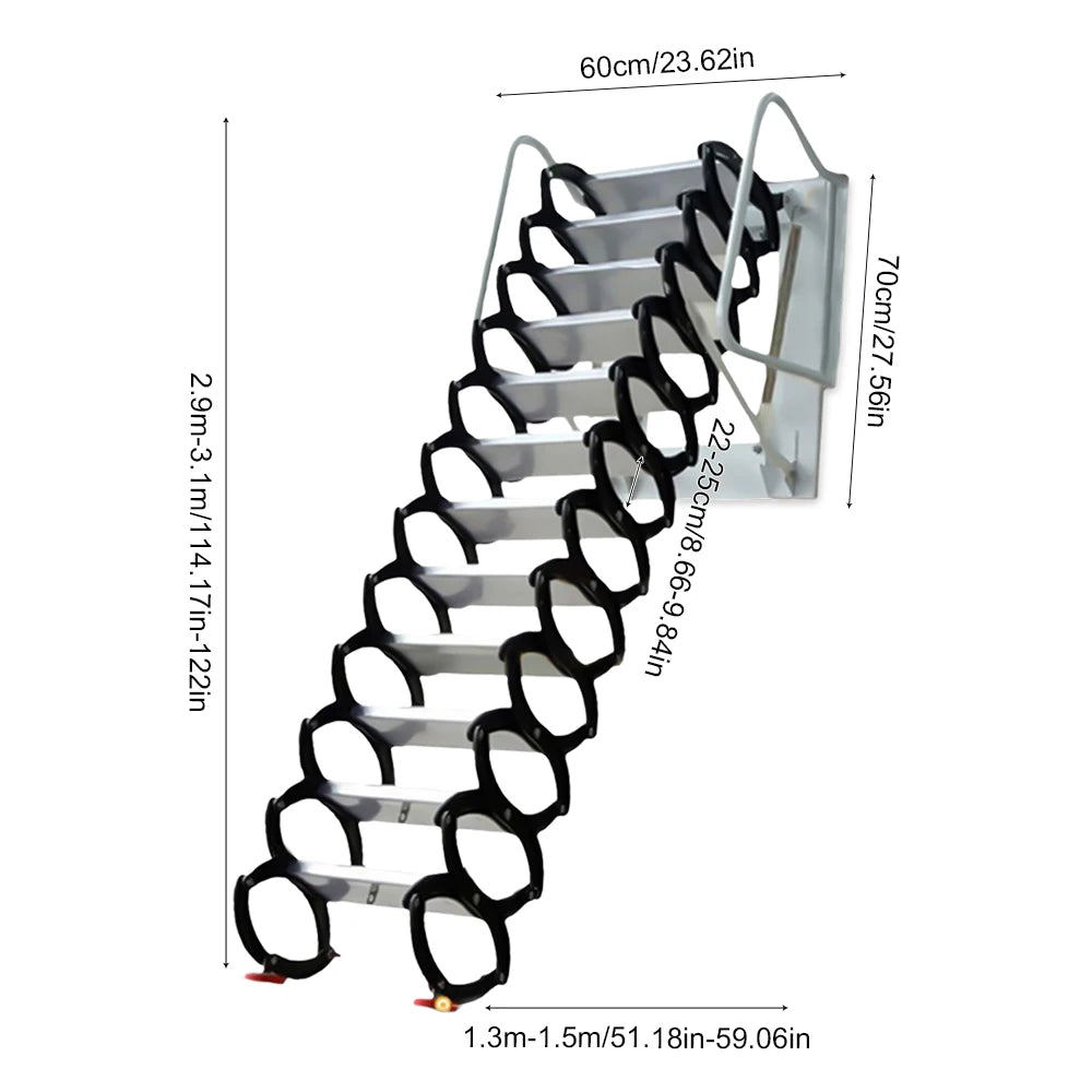 12-Step Foldable Wall Ladder – 10.17ft Max Height, Aluminum Alloy, Space-Saving, Easy to Install, High Load Capacity (881.85lbs)