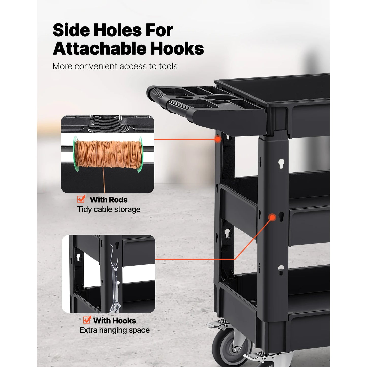 Utility Service Cart Dolly with 360° Swivel Wheels, Ergonomic Storage Handle for Warehouse/Garage/Cleaning