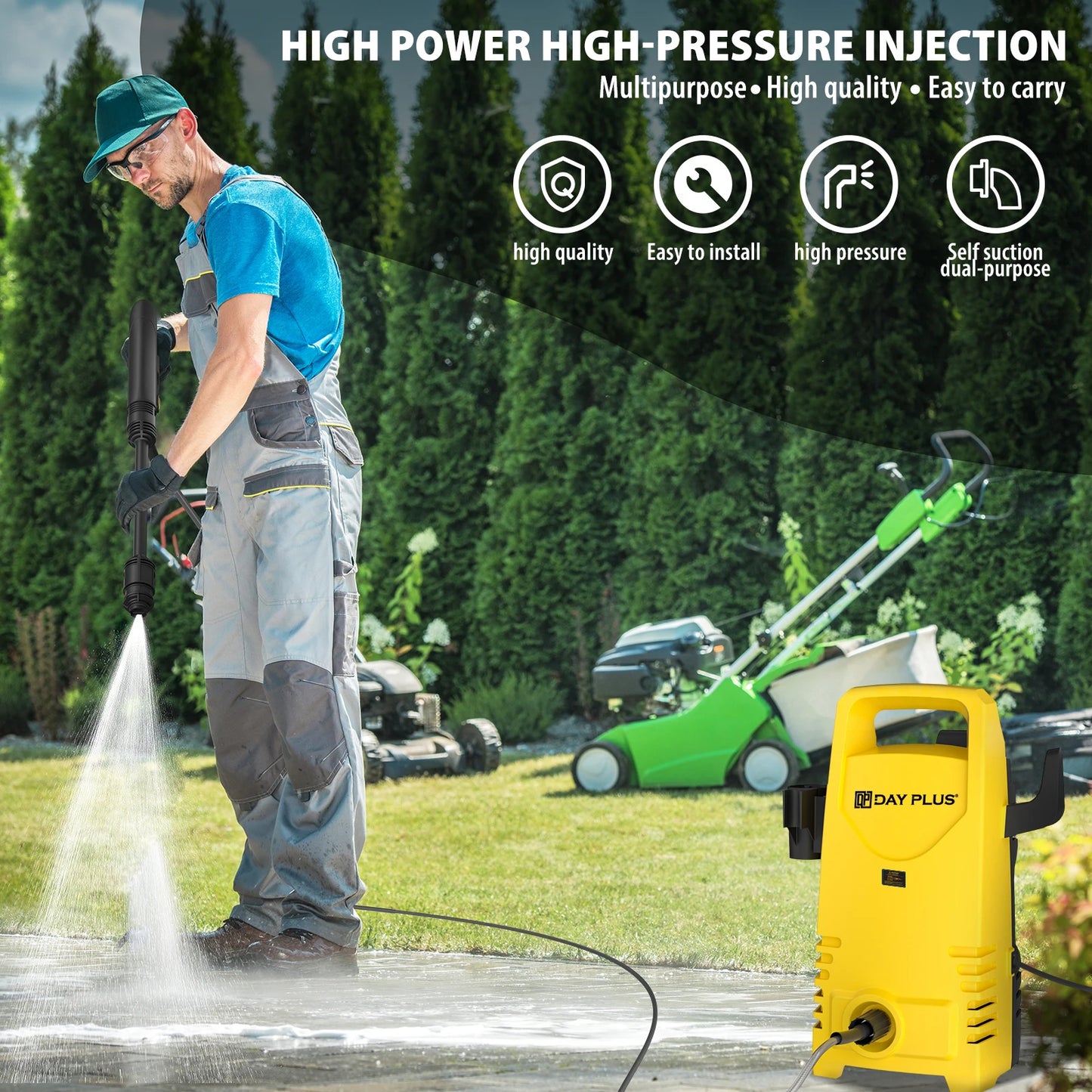 1800W 1.6GPM Electric High Pressure Washer with 3-in-1 Nozzle, Adjustable Spray Gun for Garden/Driveway/Deck Cleaning and More