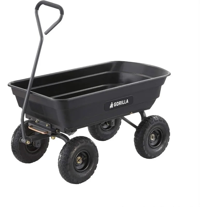 Heavy Duty Poly Utility Dump Wagon/Garden Cart w/Pneumatic Tires, 4 Cu Ft - 600 lb Capacity Wheelbarrow