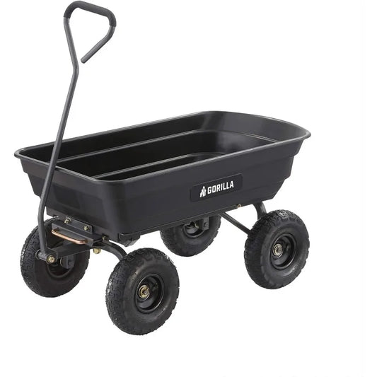 Heavy Duty Poly Utility Dump Wagon/Garden Cart w/Pneumatic Tires, 4 Cu Ft - 600 lb Capacity Wheelbarrow