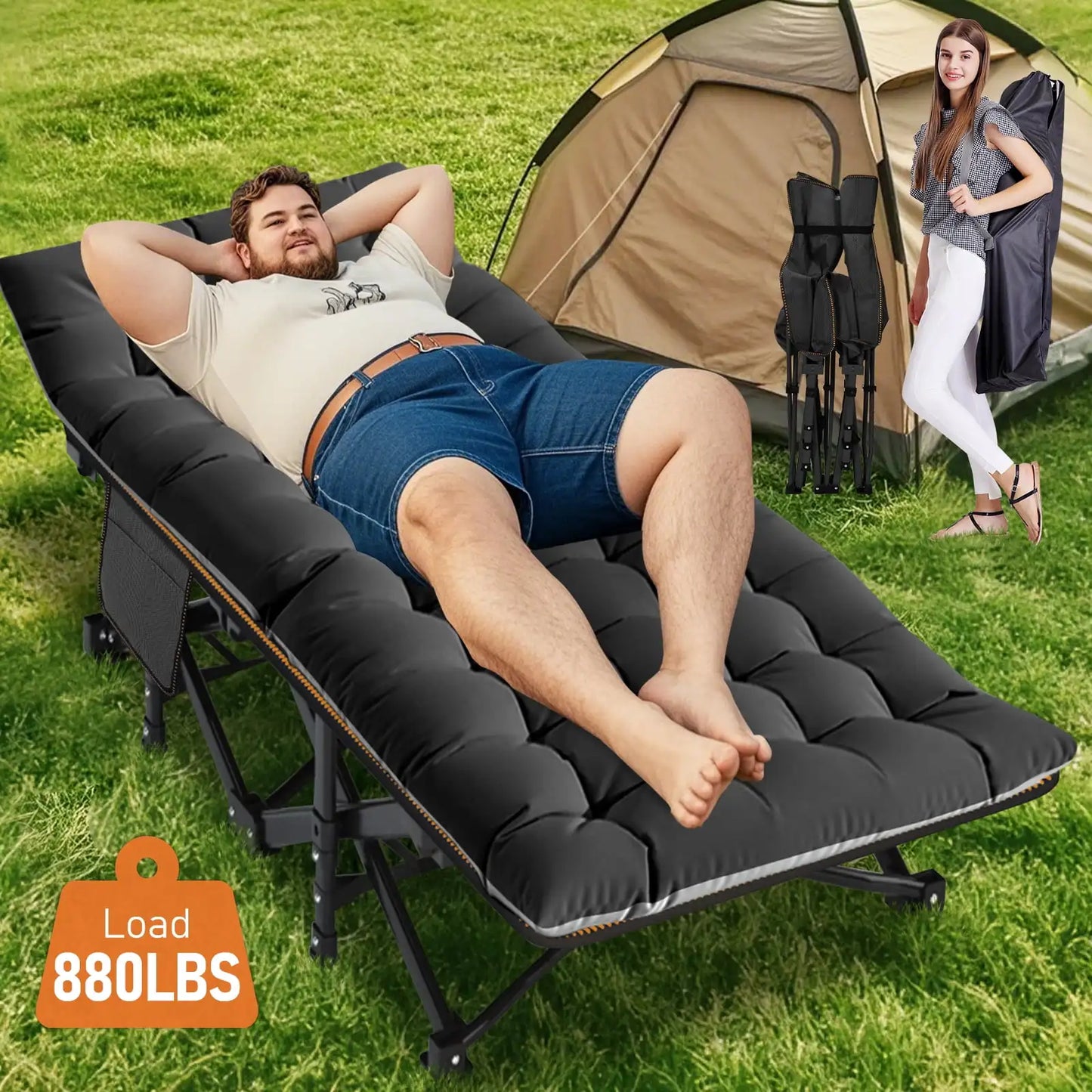 XL 75" * 28" Folding Bed Cot with 3.3 inch 2 Sided Mattress