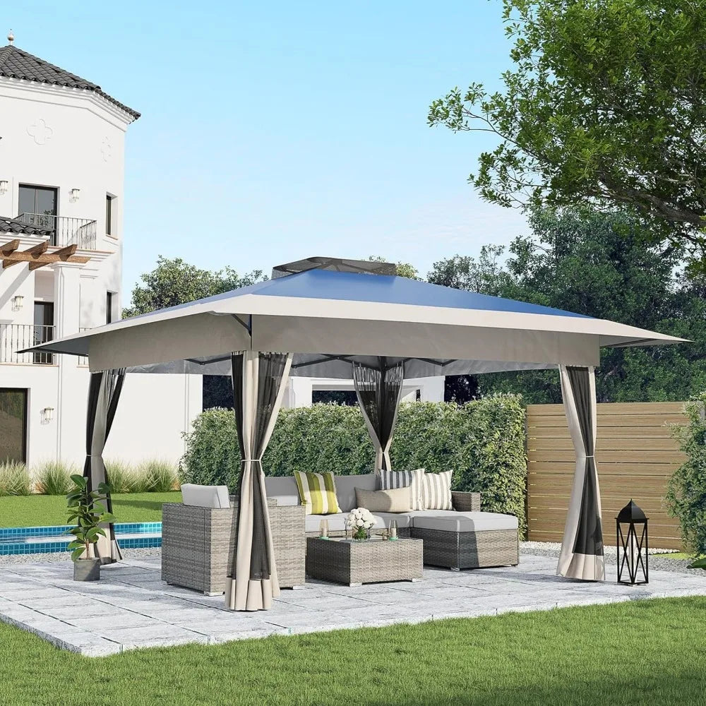13’x13’ Pop Up Gazebo, Outdoor Canopy Tent Shade with Metal Frame, Mosquito Netting for Patio, Garden, Lawn, Backyard