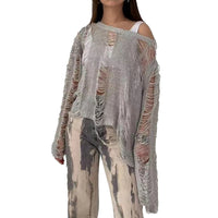 Load image into Gallery viewer, Women's Knit Top, Solid Color, Long Sleeve, O Neck, Hollow Out Knitwear