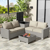 Load image into Gallery viewer, 4 Piece Patio Furniture Set with Storage Box, PE Rattan, Tempered Glass