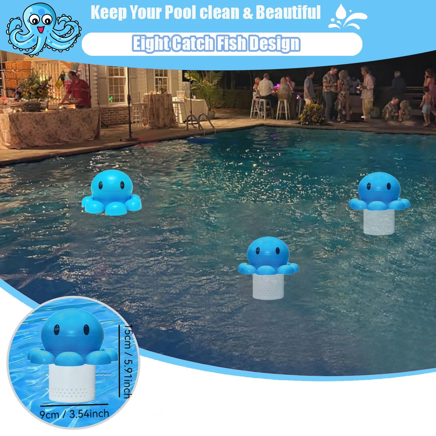 Floating Swimming Pool Chlorine Dispenser (Eight-Claw Fish), Suitable for 1 and 3 inch tablets, suitable for large and small swimming pools & spas