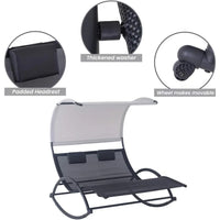 Load image into Gallery viewer, Outdoor Double Rocking  Chaise Lounge Chair with Sun Shade &amp; Wheels
