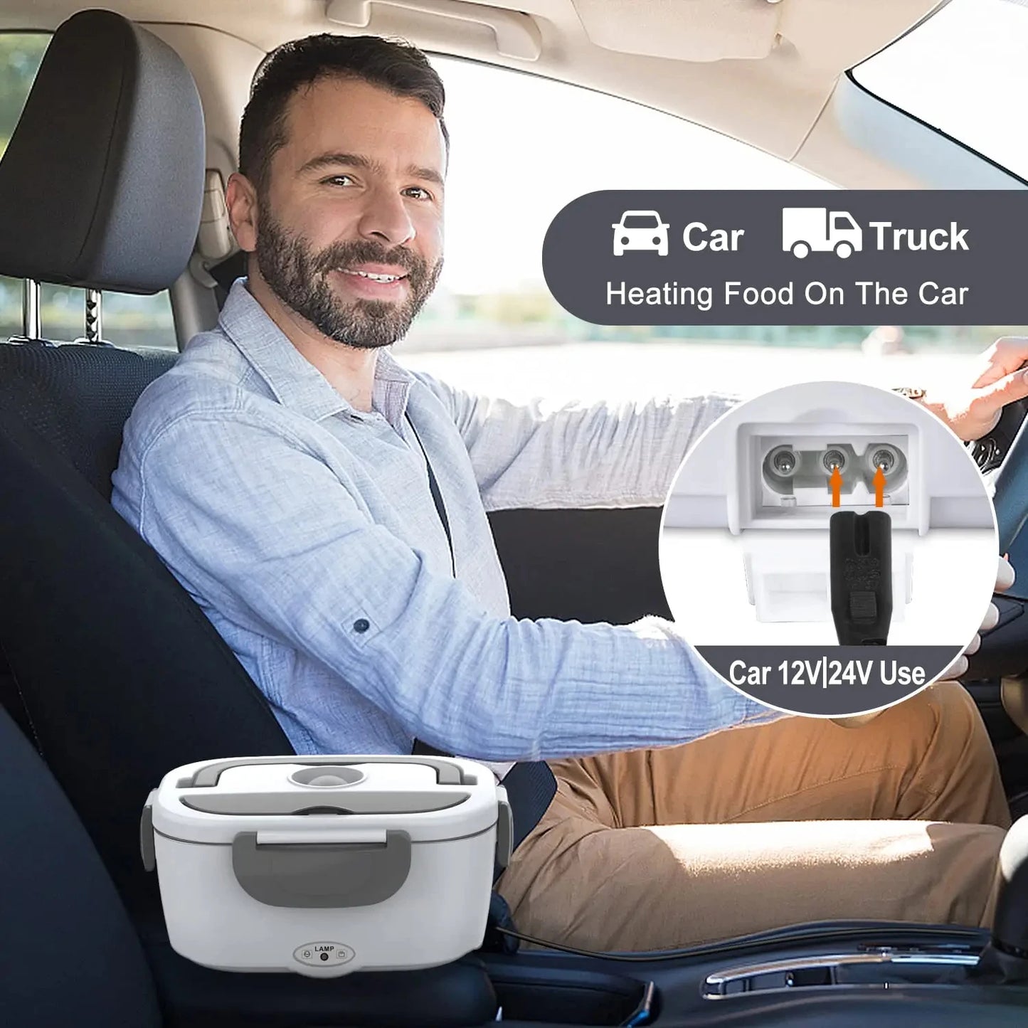 Electric Lunch Box: 12V/24V/110V Portable Food Warmer with 1.5L Leak Proof Stainless Container & Insulated Bag for Car/Home