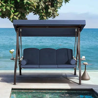 Load image into Gallery viewer, 3 Person Outdoor Swing with 1.5" Deep Cup Holder, Adjustable Canopy, Backrest Can be Laid Flat to Make a Bed