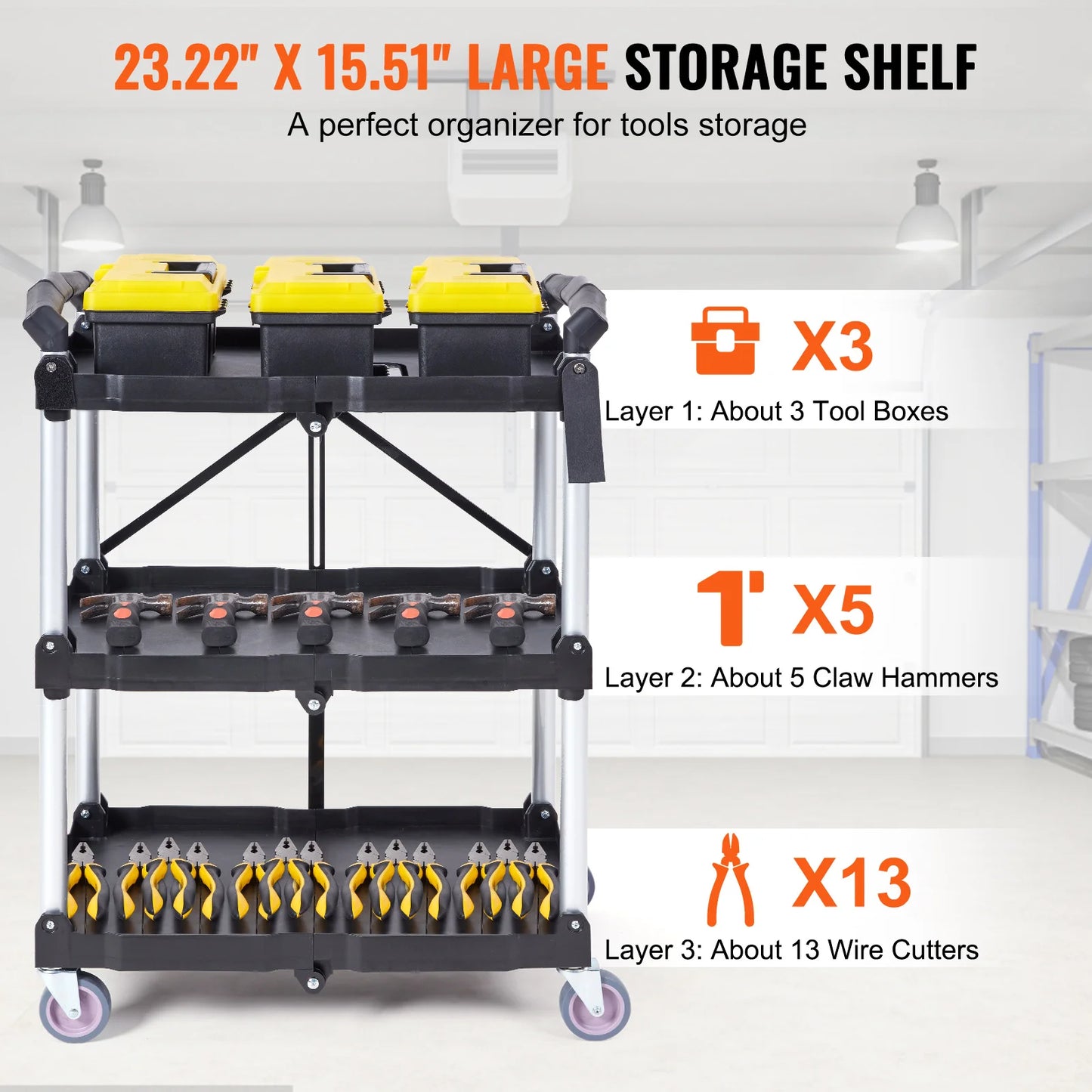 3 Tier Folding, Rolling Utility Cart