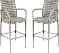 Load image into Gallery viewer, Wicker Patio Bar Stools with Footrest and Armrest
