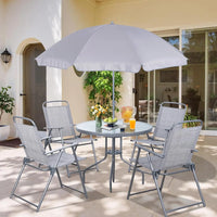 Load image into Gallery viewer, 6 Piece Patio Dining Set, Small Metal Outdoor Garden Patio Table and Chair Set w/Umbrella