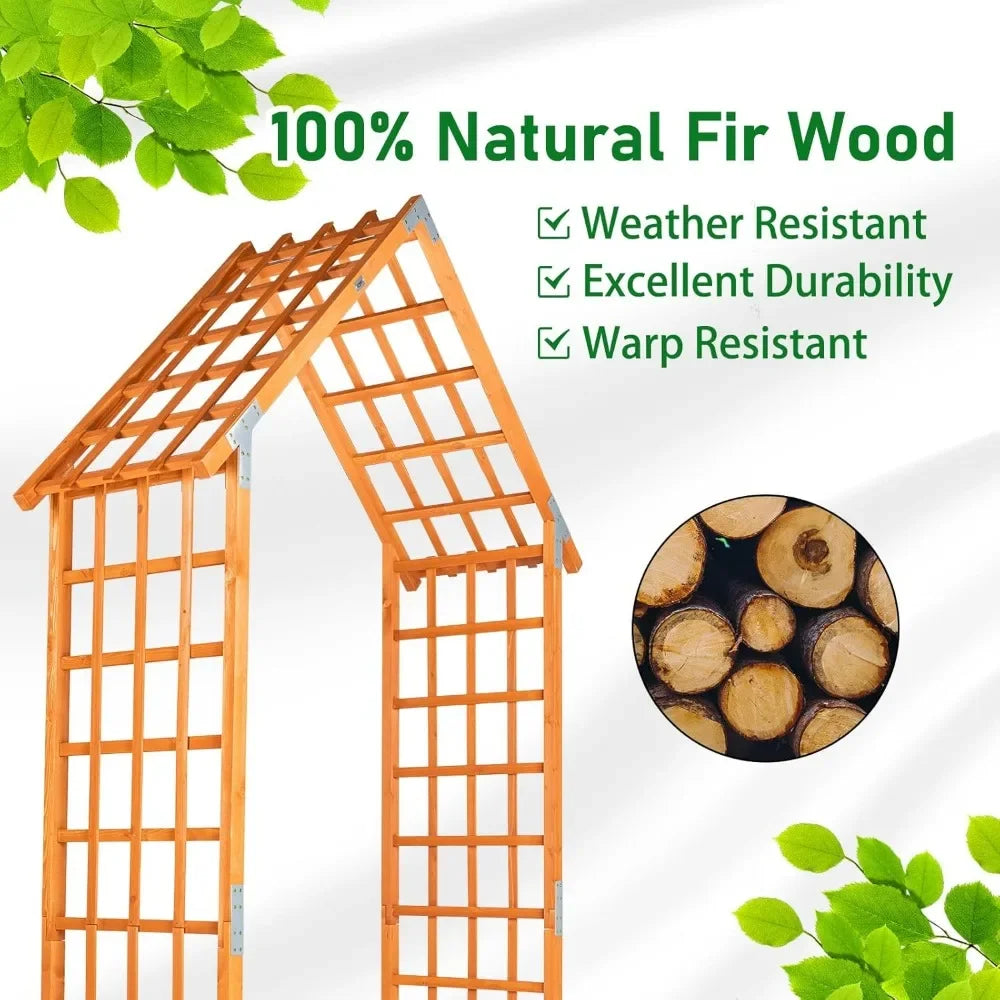 9.4 ft Wooden Garden Arbor, Wedding Arch for Ceremony, Wood Garden Trellis for Plant Climbing, Pergola for Garden Backyard