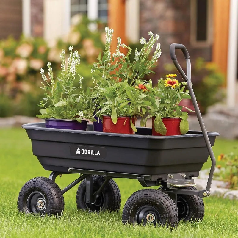 Heavy Duty Poly Utility Dump Wagon/Garden Cart w/Pneumatic Tires, 4 Cu Ft - 600 lb Capacity Wheelbarrow