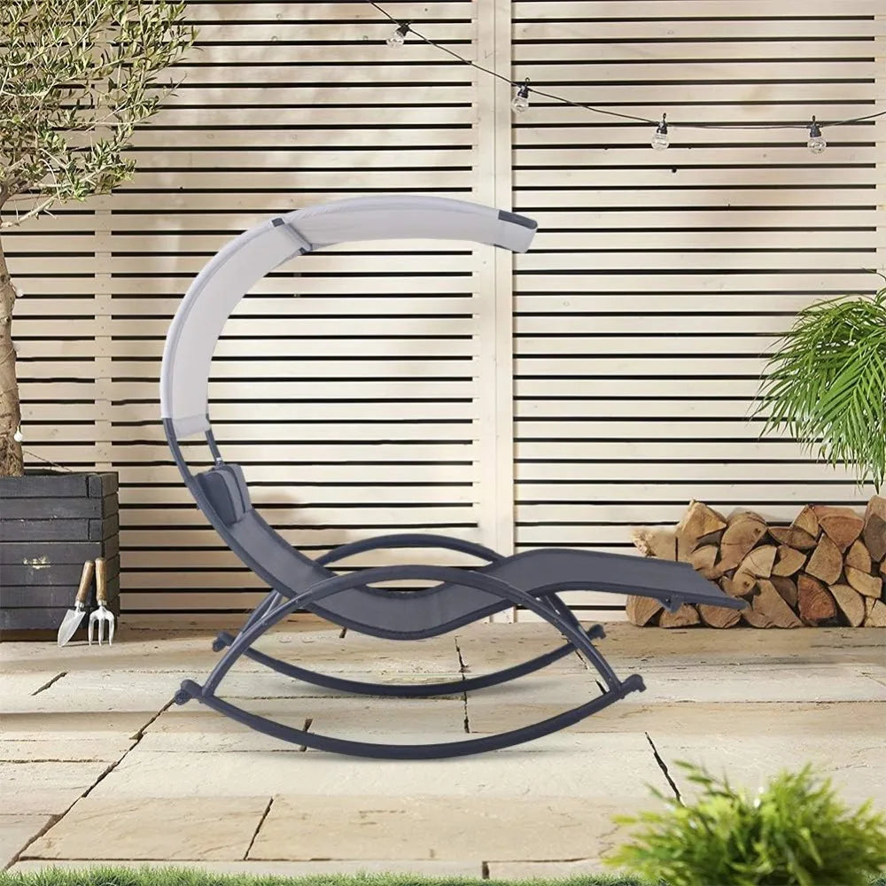 Outdoor Double Rocking  Chaise Lounge Chair with Sun Shade & Wheels
