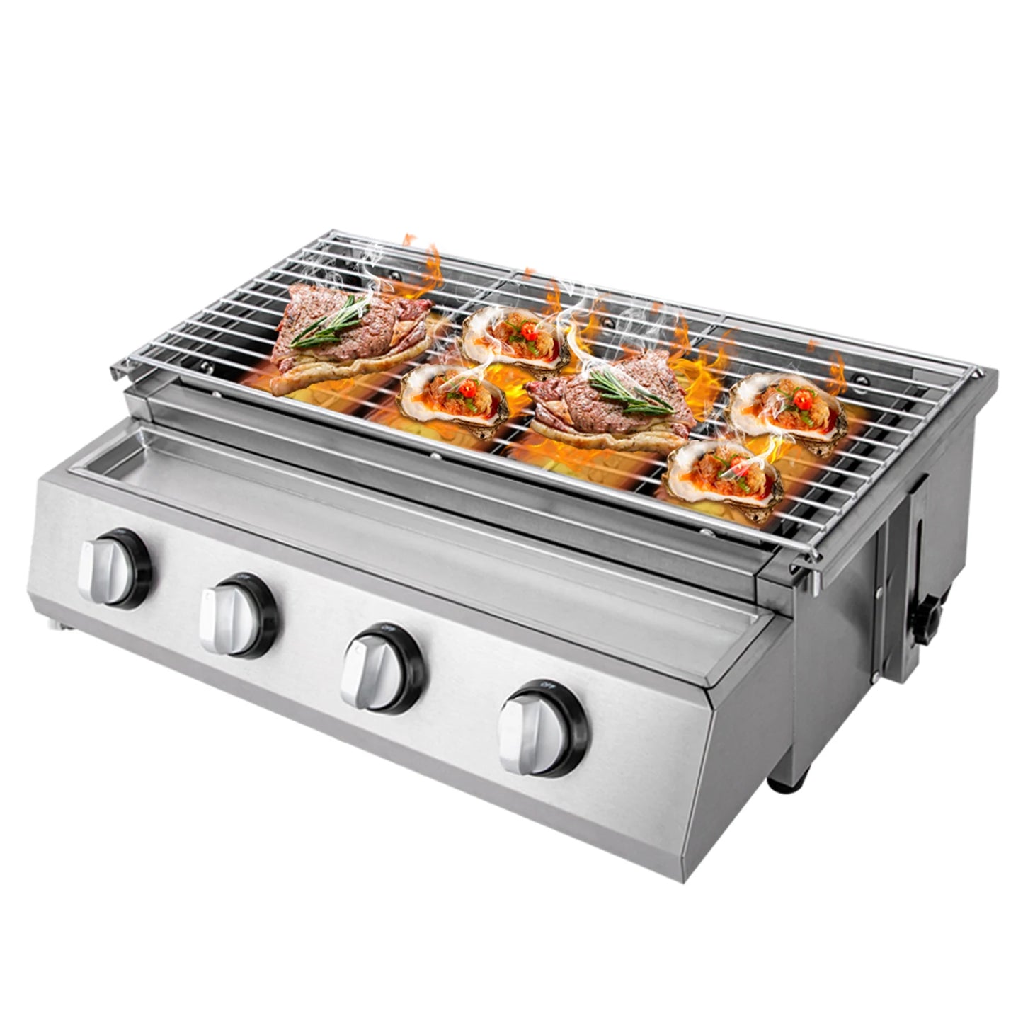 Stainless Steel Smokeless Barbecue Grill, 4 Burners, LPG Gas