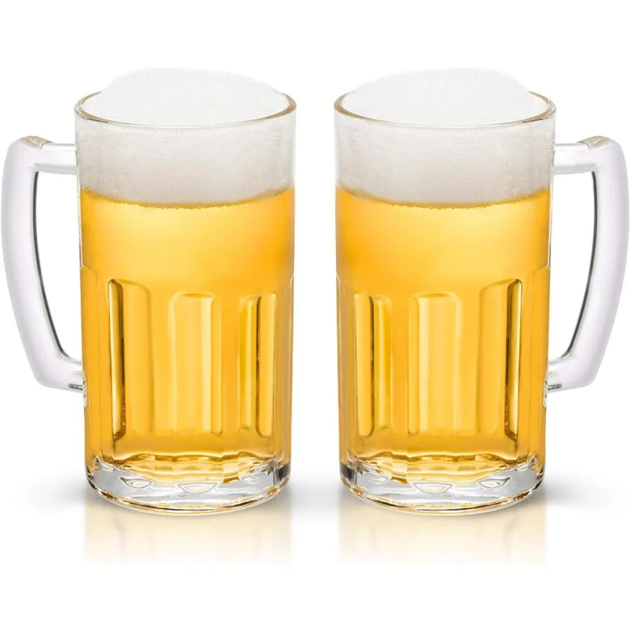 2 Pack Heavy, Large Beer Glasses with Handle, 20 Ounce Classic Glass Steins for Beer Drinking, Ideal for Bars, Parties and Home Use