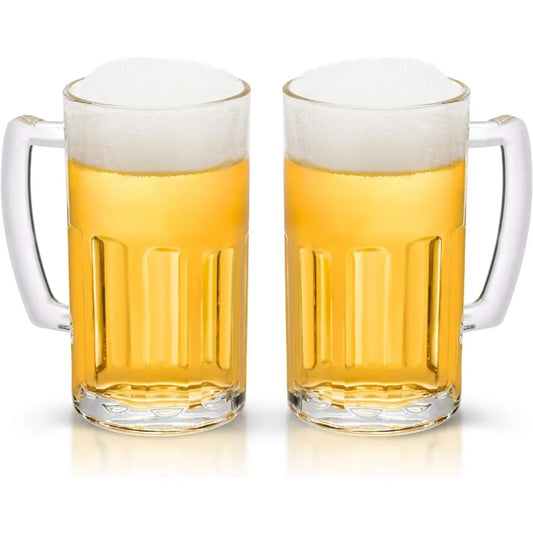 2 Pack Heavy, Large Beer Glasses with Handle, 20 Ounce Classic Glass Steins for Beer Drinking, Ideal for Bars, Parties and Home Use