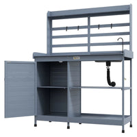 Load image into Gallery viewer, Wooden Potting Bench with Storage, Sink, Aluminum Tabletop，Water Tap for Backyard, Patio, Balcony, Gray