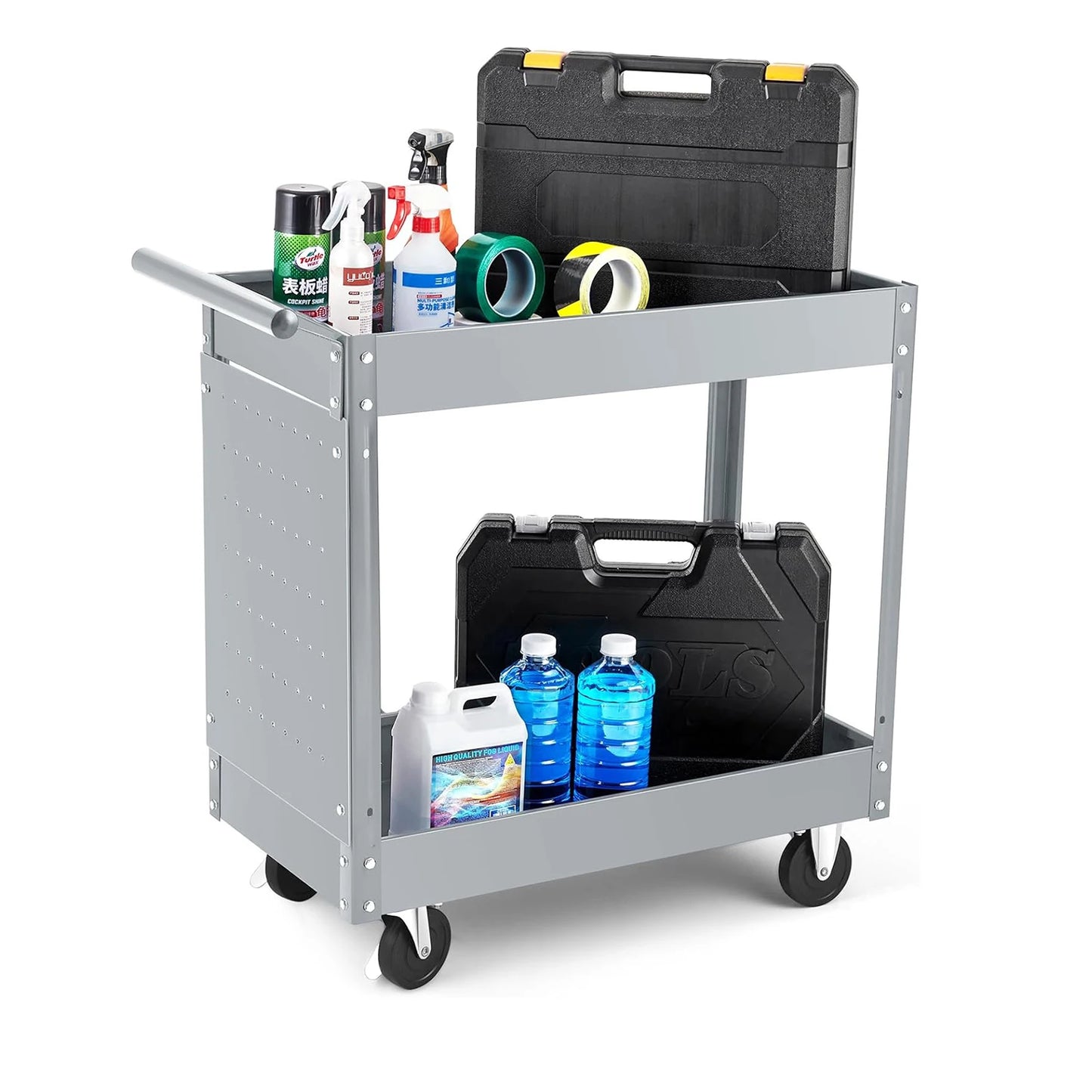 2 Tier Heavy Duty Metal Rolling Tool Cart, 330 Lbs Capacity