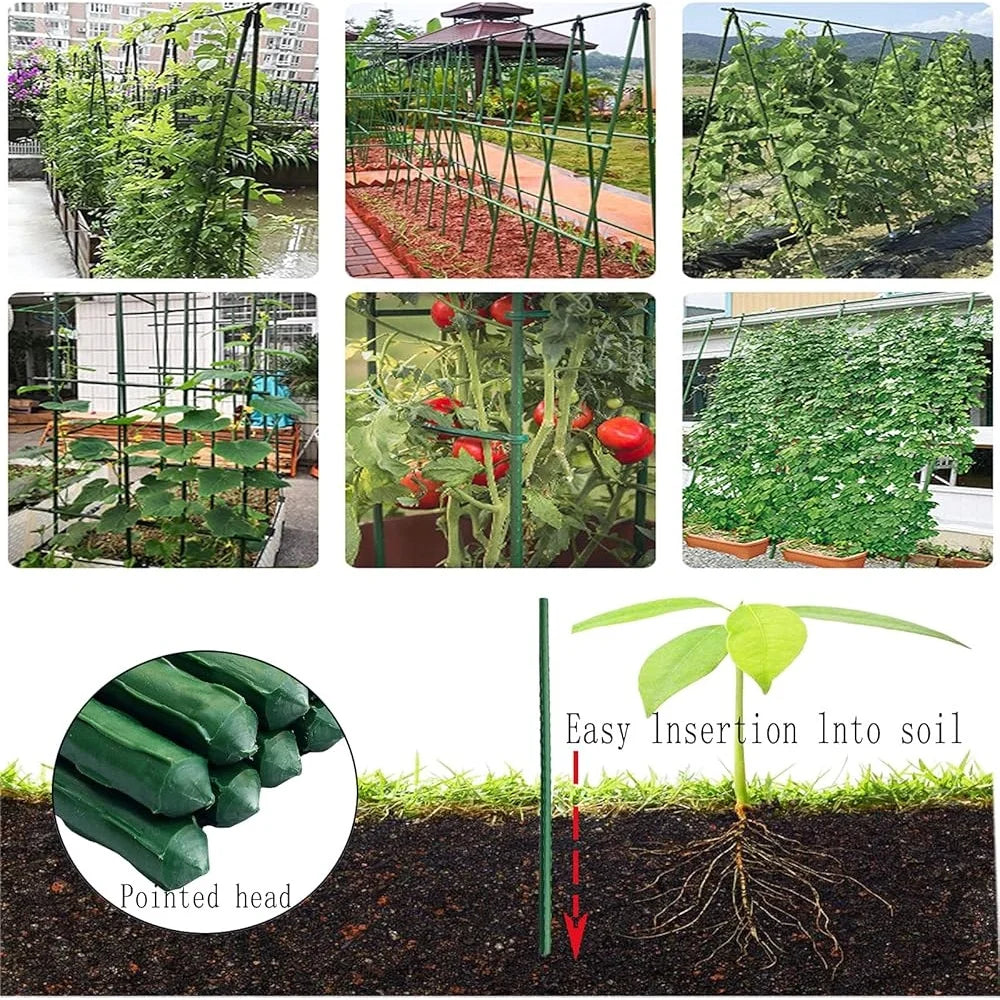 Garden Plant Support Stakes, 45cm, Durable Plastic Coated Steel Stake, Set of 25