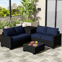 Load image into Gallery viewer, 4 Piece Patio Furniture Set with Storage Box, PE Rattan, Tempered Glass