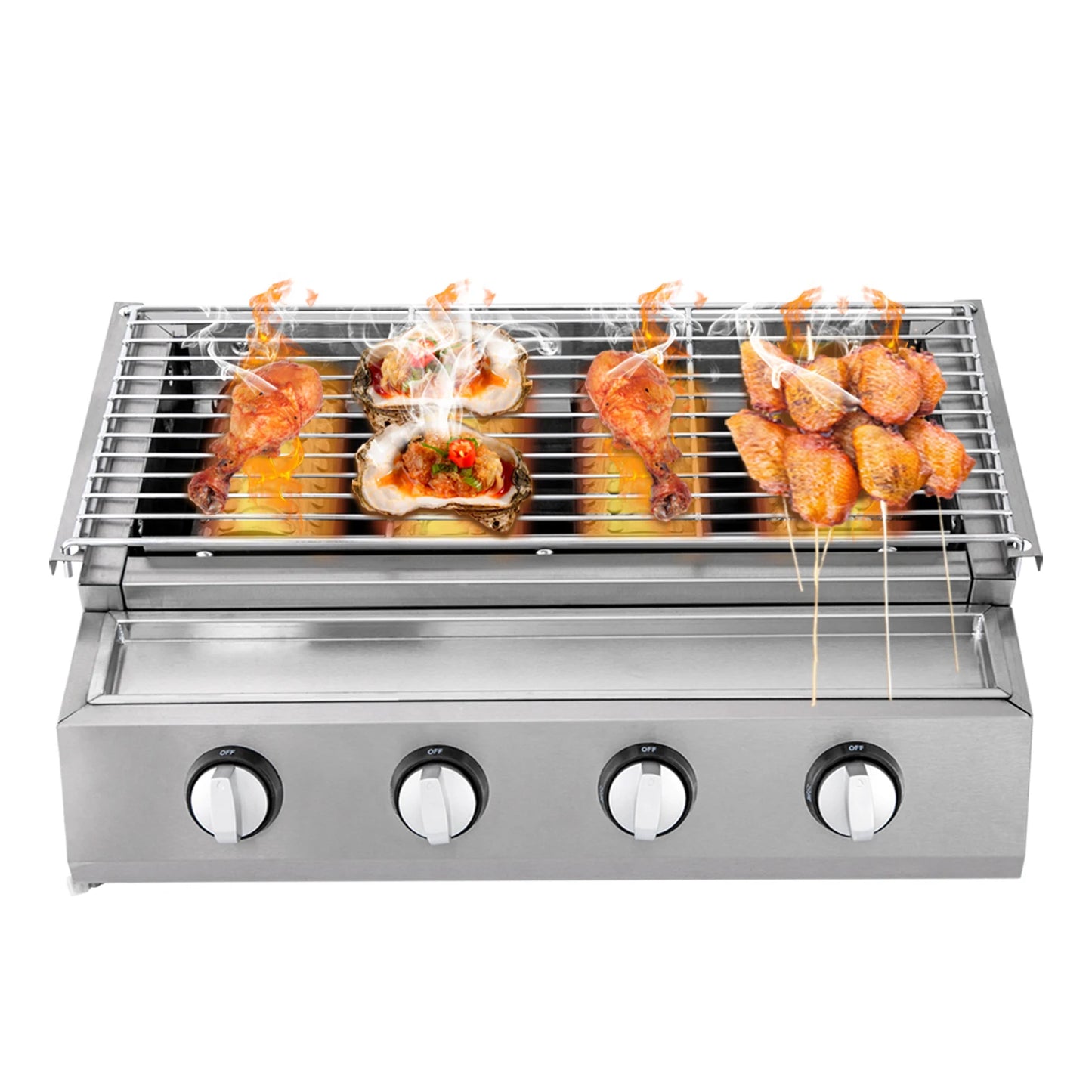 Stainless Steel Smokeless Barbecue Grill, 4 Burners, LPG Gas