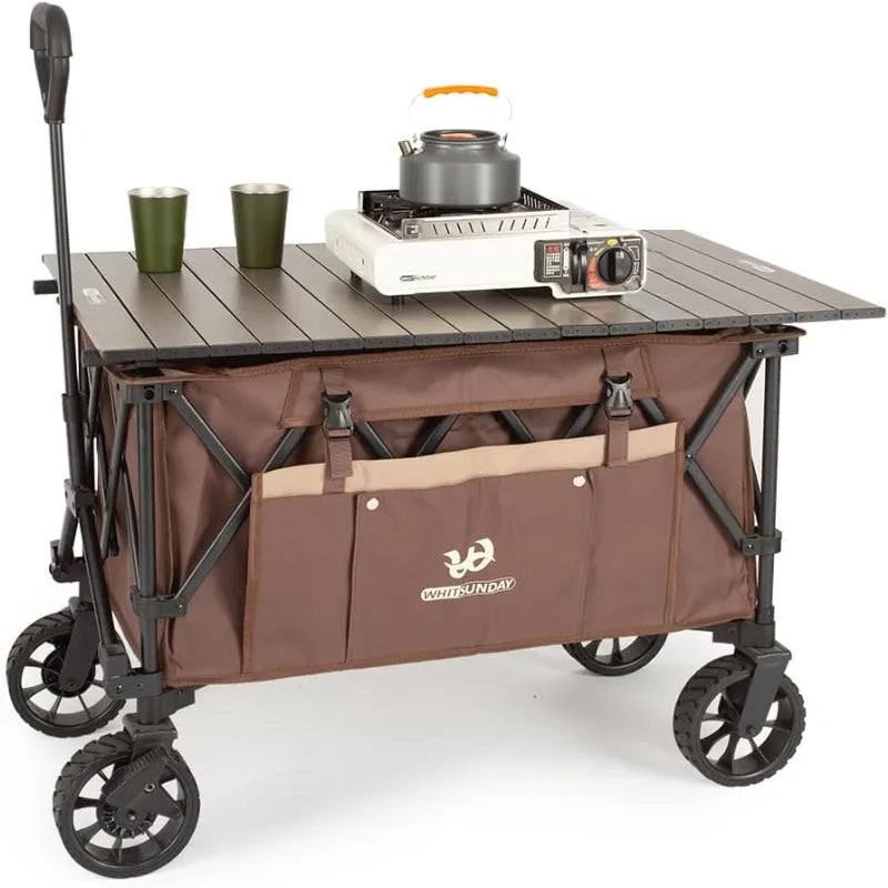 Heavy Duty Folding, Collapsible, Utility Wagon with Table and Side Pocket