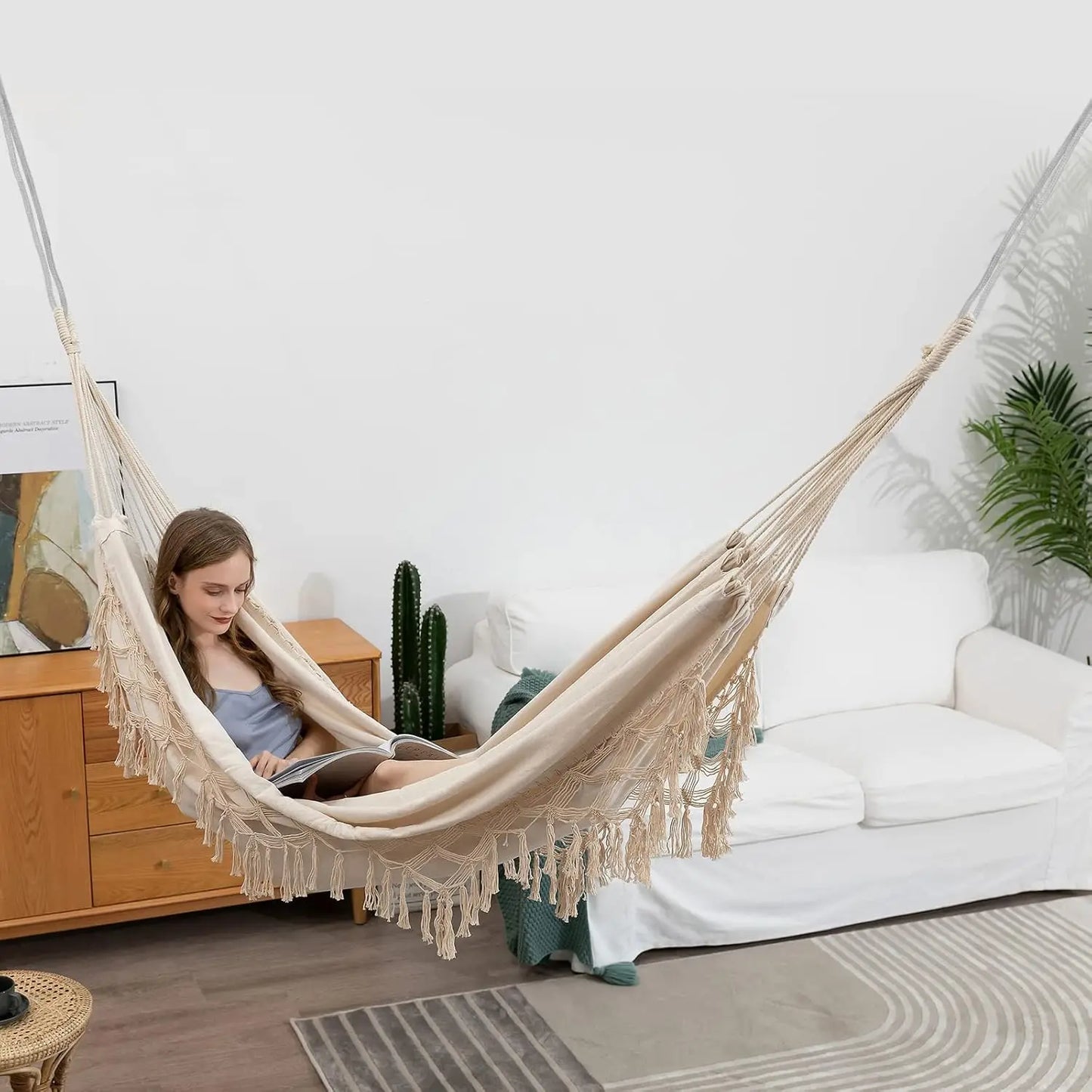 Macrame Hammock, Tie Ropes and Drawstring Bag Included